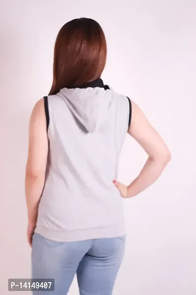 MYO Sleeveless Hoodie for Women Cotton Regular Fit Hooded T-Shirt for Girls-thumb2