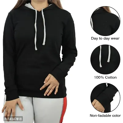 MYO Women's Full Sleeve Hooded Neck T Shirt Black-thumb5