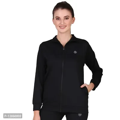 Stylish Solid Polyester Long Sleeve Track Jacket For Women-thumb0