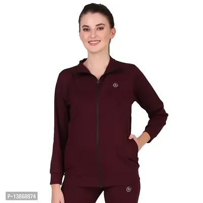 Stylish Solid Polyester Long Sleeve Track Jacket For Women