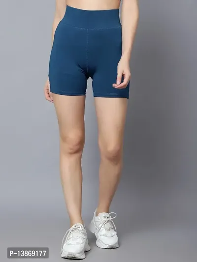 Elegant Polyester Spandex Solid Sports Shorts For Women-thumb0