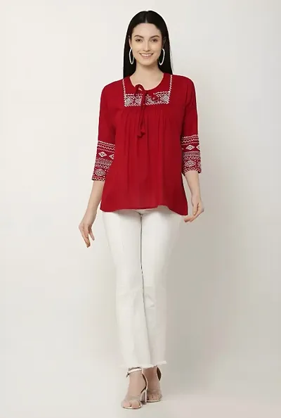 Classic Rayon Embroidered Tops for Women