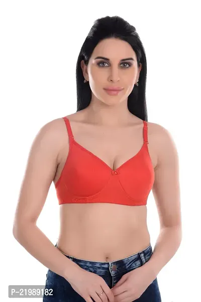 Stylish Red Cotton Solid Bras For Women