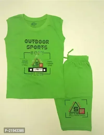 Fabulous Green Cotton Solid T-Shirts with Pyjamas For Boys-thumb0