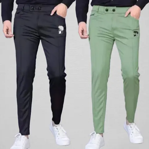 Mens regular fit track pants pack of 2 ( green+black)