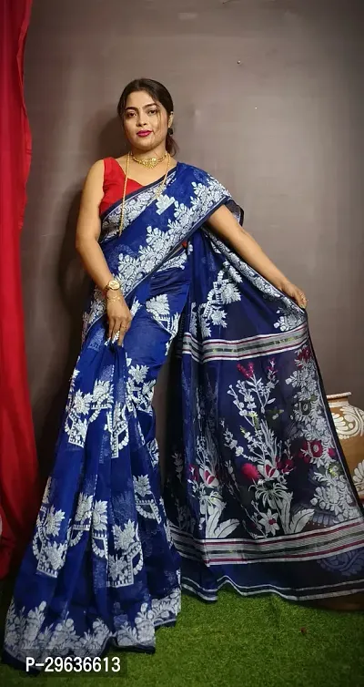 Beautiful Blue Cotton Dyed Without Blouse Ready To Wear Stitched Saree For Women-thumb0