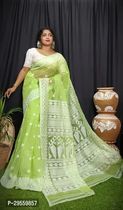 Stylish Green Cotton Saree Without Blouse Piece For Women