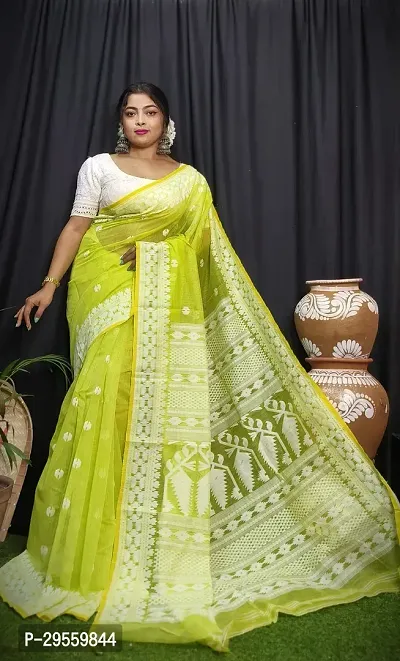 Stylish Green Cotton Saree Without Blouse Piece For Women