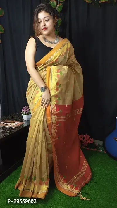 Stylish Yellow Cotton Saree Without Blouse Piece For Women