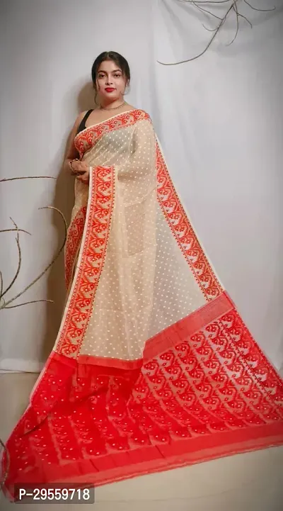 Stylish Cream Cotton Saree Without Blouse Piece For Women-thumb0