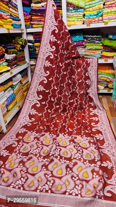 Stylish Red Cotton Saree Without Blouse Piece For Women-thumb0