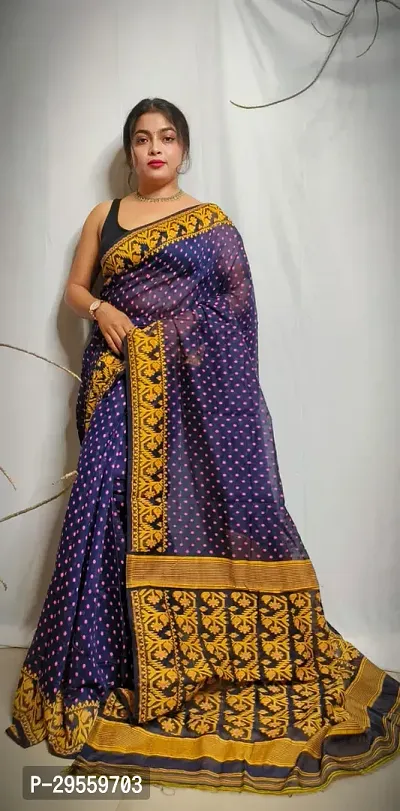 Stylish Violet Cotton Saree Without Blouse Piece For Women