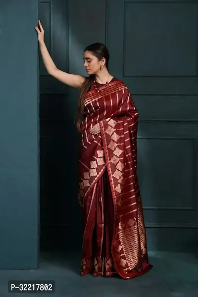 Elegant Maroon Art Silk Saree with Blouse piece For Women-thumb0