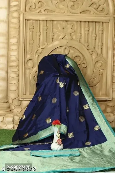 Stylish Navy Blue Litchi Silk Saree With Blouse Piece For Women-thumb4