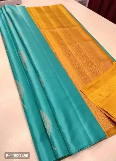 Stylish Turquoise Litchi Silk Saree With Blouse Piece For Women-thumb0