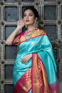 Stylish Blue Silk Blend Saree With Blouse Piece For Women-thumb1