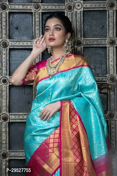 Stylish Blue Silk Blend Saree With Blouse Piece For Women-thumb2