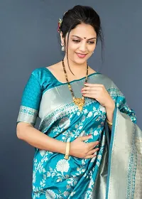 Stylish Turquoise Litchi Silk Saree With Blouse Piece For Women-thumb1