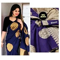 Stylish Navy Blue Litchi Silk Saree With Blouse Piece For Women-thumb2