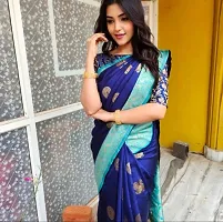 Stylish Navy Blue Litchi Silk Saree With Blouse Piece For Women-thumb1