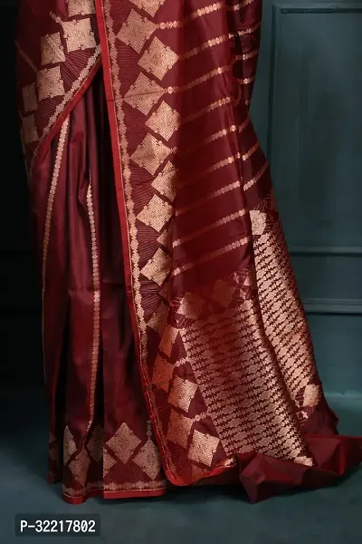 Elegant Maroon Art Silk Saree with Blouse piece For Women-thumb2