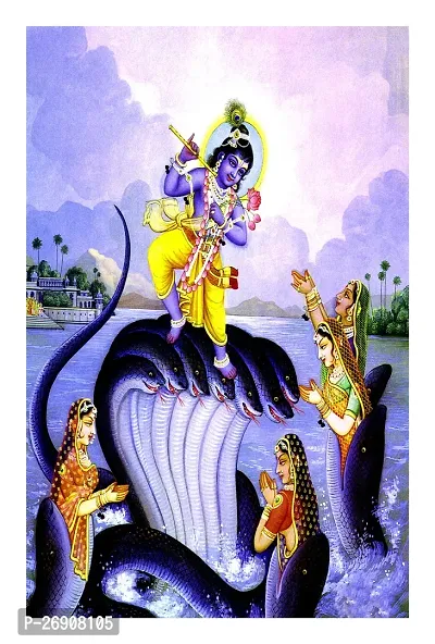 Shri Krishna Dance On Kaliya Naag Glossy Laminated Wall Poster-thumb0