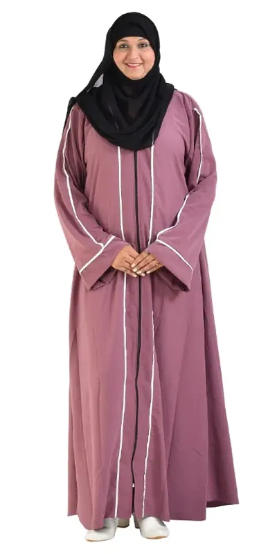 Dua Abaya Stylish V Neck Collar Front Open Zipper Abaya Burqa Piping Design-DA705