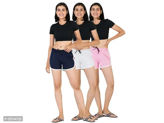 Stylish Multicoloured Cotton Sports Shorts Combo Of 3 For Women and Girls-thumb0