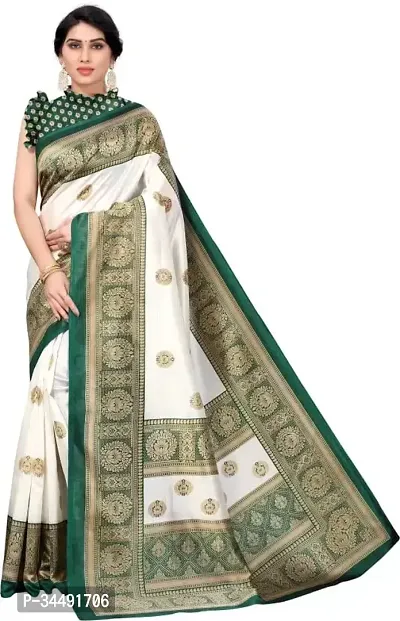 Elegant White Polycotton Printed Saree With Blouse Piece For Women