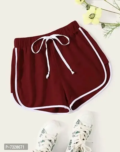 Beautiful Cotton Maroon Solid Lounge Shorts For Women