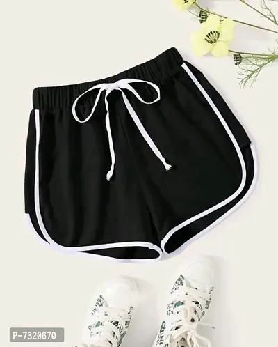 Beautiful Cotton Black Solid Lounge Shorts For Women-thumb0