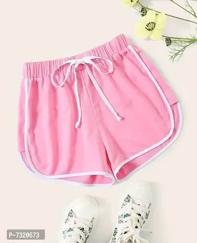 Beautiful Cotton Pink Solid Lounge Shorts For Women