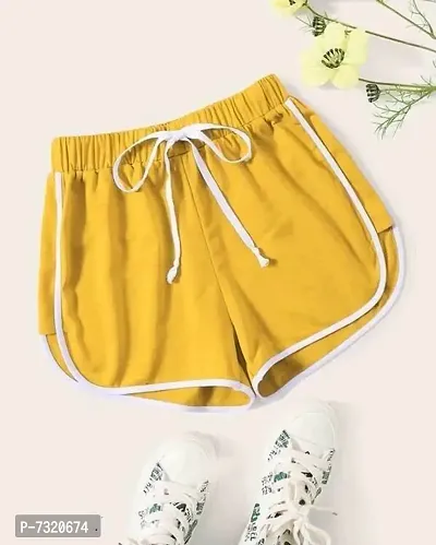 Beautiful Cotton Yellow Solid Lounge Shorts For Women