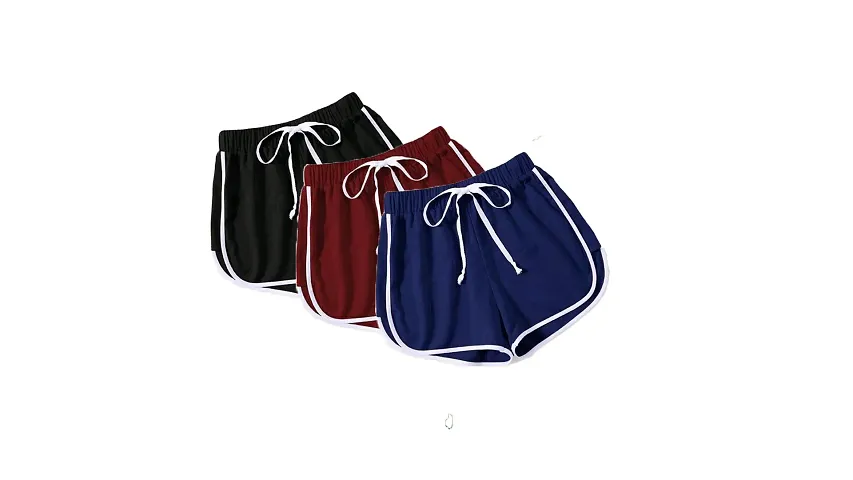 Beautiful Cotton Solid Lounge Shorts For Women - Pack Of 3