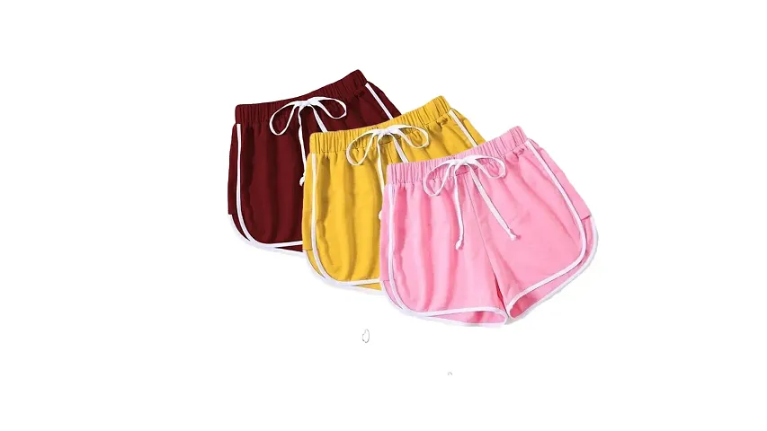 Beautiful Cotton Solid Lounge Shorts For Women - Pack Of 3