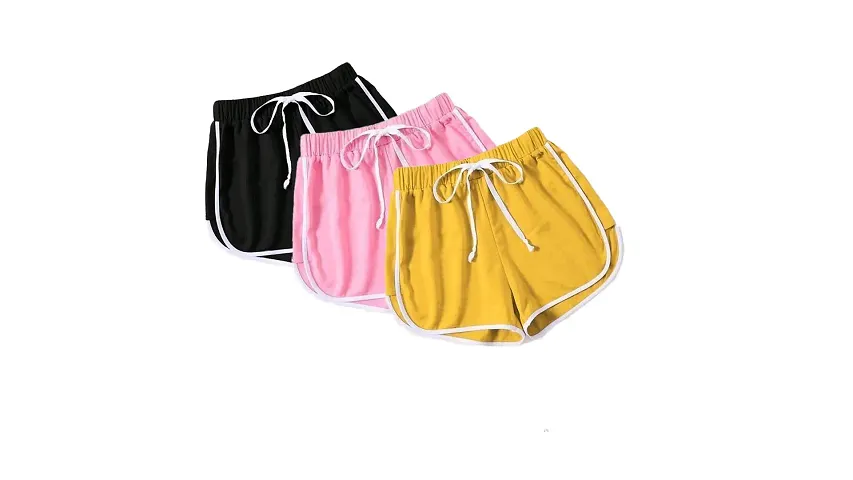 Beautiful Cotton Solid Lounge Shorts For Women - Pack Of 3