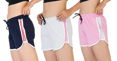 Stylish Multicoloured Cotton Sports Shorts Combo Of 3 For Women and Girls-thumb1