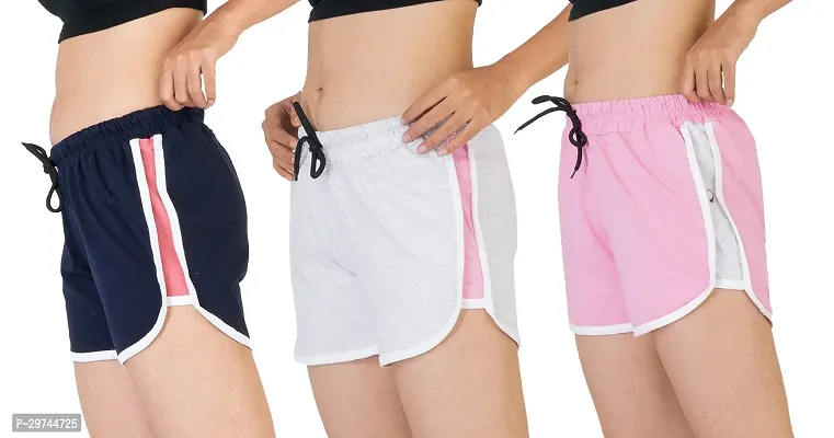 Stylish Multicoloured Cotton Sports Shorts Combo Of 3 For Women and Girls-thumb2