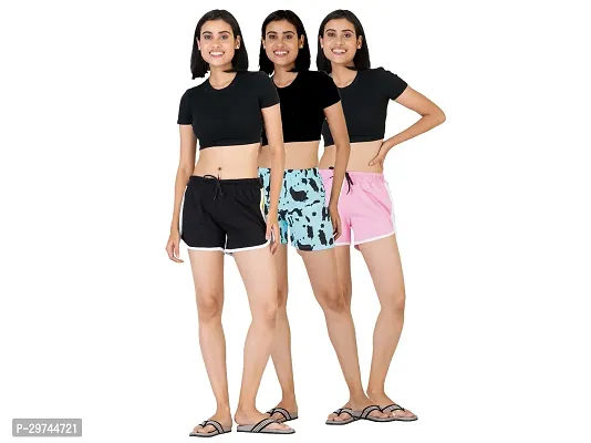 Stylish Multicoloured Cotton Sports Shorts Combo Of 3 For Women and Girls