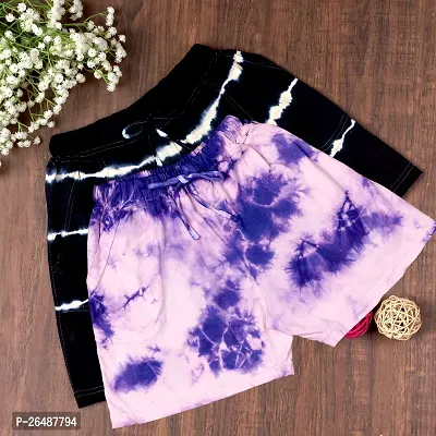 Elite Multicoloured Cotton Tie And Dye Shorts For Women Combo Of 2