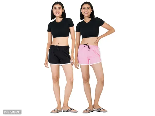 Elegant Multicoloured Cotton Solid Sports Shorts For Women Pack Of 2-thumb0