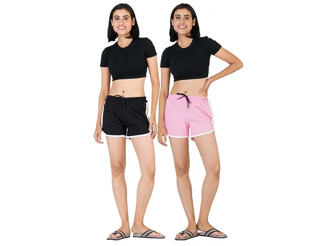 Elegant Solid Sports Shorts For Women Pack Of 2