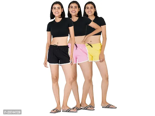 Stylish Multicoloured Cotton Sports Shorts Combo Of 3 For Women and Girls-thumb0