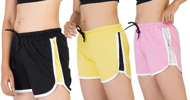 Stylish Multicoloured Cotton Sports Shorts Combo Of 3 For Women and Girls-thumb1