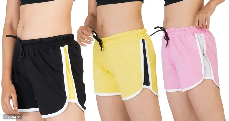 Stylish Multicoloured Cotton Sports Shorts Combo Of 3 For Women and Girls-thumb2