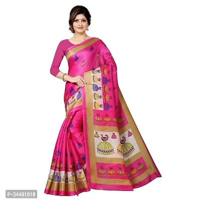 Elegant Pink Polycotton Printed Saree With Blouse Piece For Women-thumb0