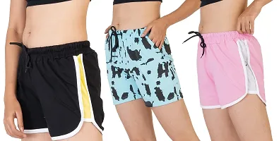 Stylish Multicoloured Cotton Sports Shorts Combo Of 3 For Women and Girls-thumb1