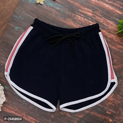 Elite Navy Blue Cotton Sports Shorts For Women