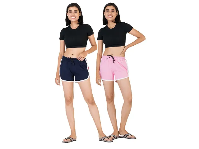 Stylish Solid Sports Shorts For Women And Girls- Pack Of 2