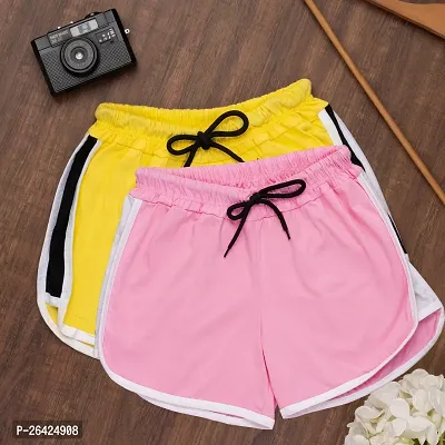 Elegant Multicoloured Cotton Solid Sports Shorts For Women And Girls Combo Of 2-thumb0